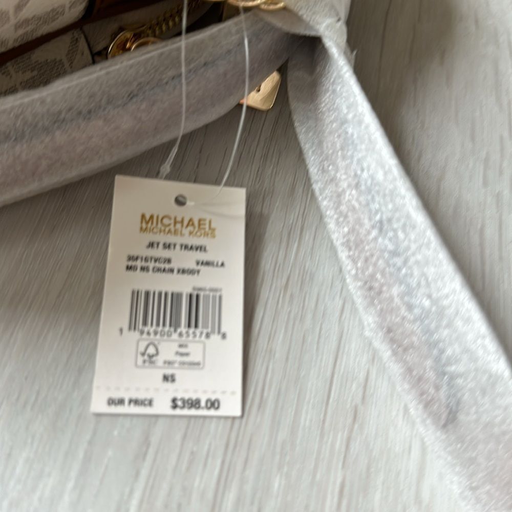 Michael Kors Jet Set Travel Medium‎ Logo Crossbody Bag vanilla/Brown NWT - Picture 7 of 7